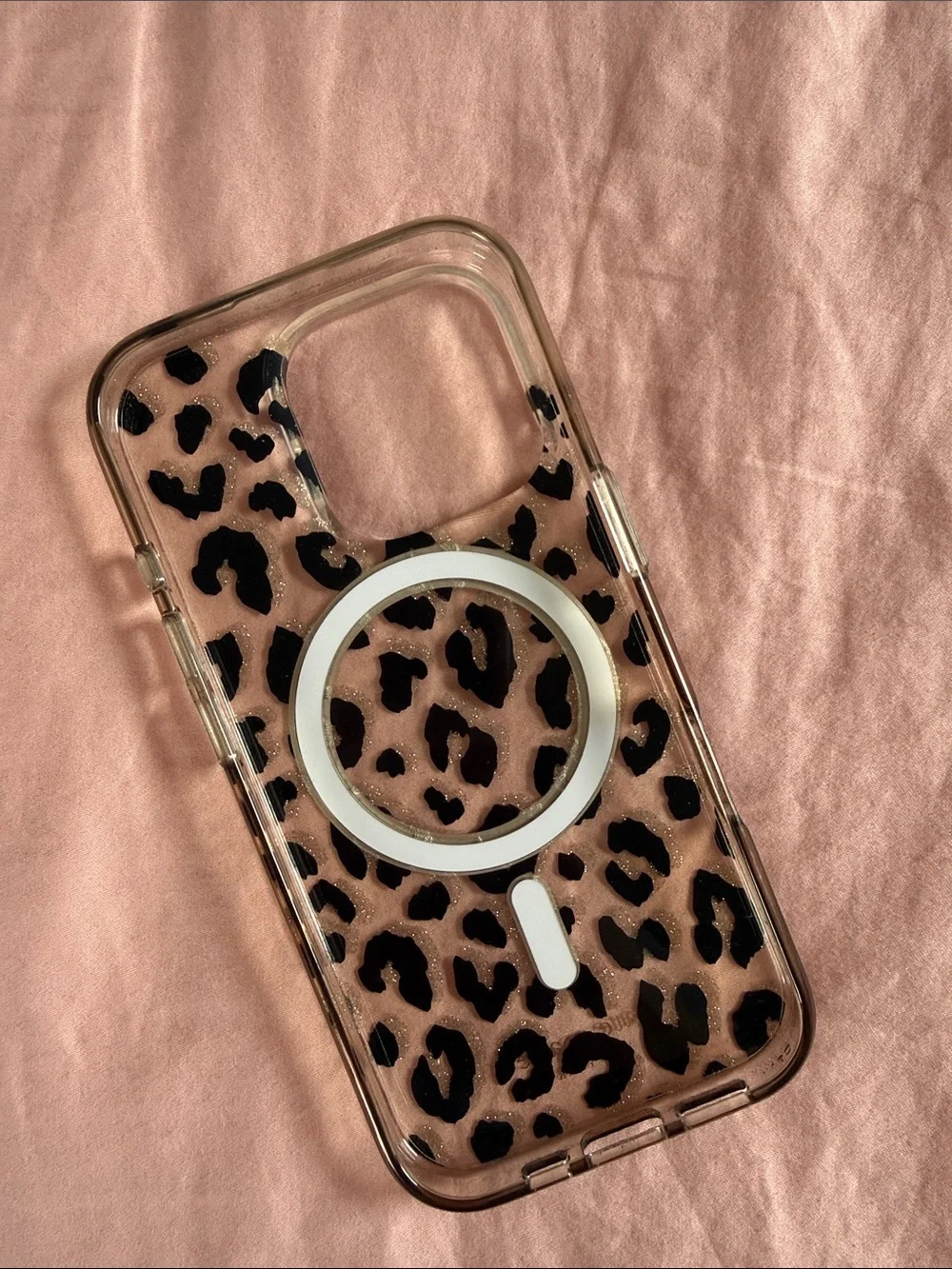 kate spade Black Leopard Print Clear glitter case iPhone 16 pro